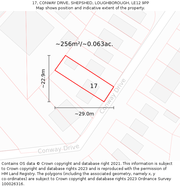 17, CONWAY DRIVE, SHEPSHED, LOUGHBOROUGH, LE12 9PP: Plot and title map