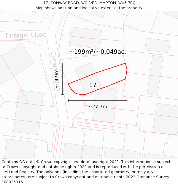 17, CONWAY ROAD, WOLVERHAMPTON, WV6 7RQ: Plot and title map