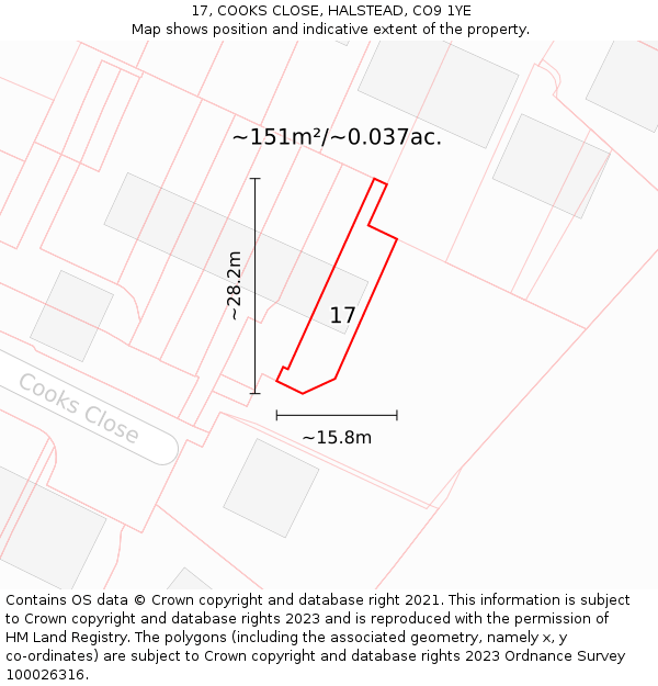 17, COOKS CLOSE, HALSTEAD, CO9 1YE: Plot and title map