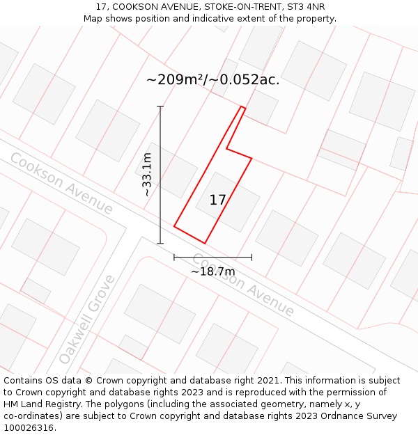17, COOKSON AVENUE, STOKE-ON-TRENT, ST3 4NR: Plot and title map