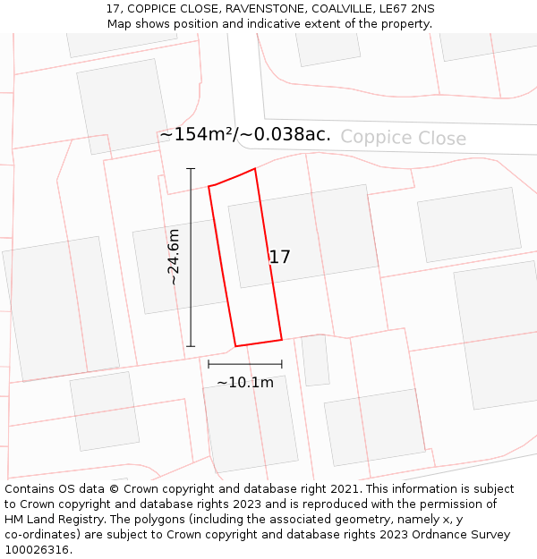 17, COPPICE CLOSE, RAVENSTONE, COALVILLE, LE67 2NS: Plot and title map