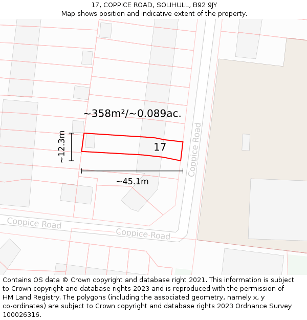 17, COPPICE ROAD, SOLIHULL, B92 9JY: Plot and title map