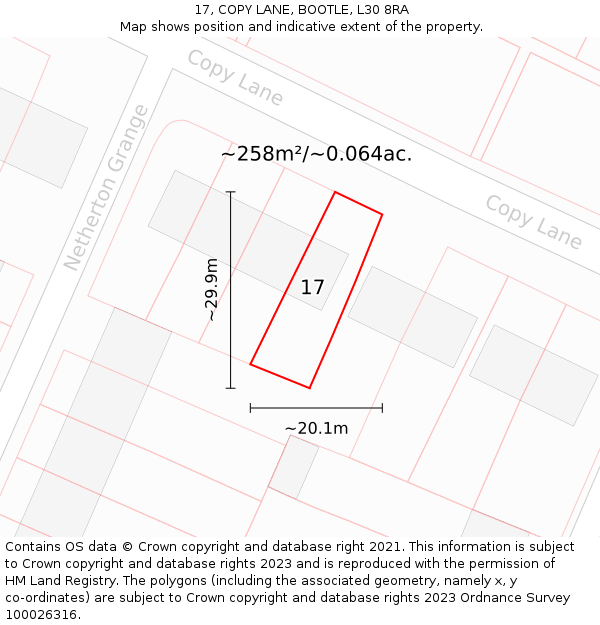 17, COPY LANE, BOOTLE, L30 8RA: Plot and title map