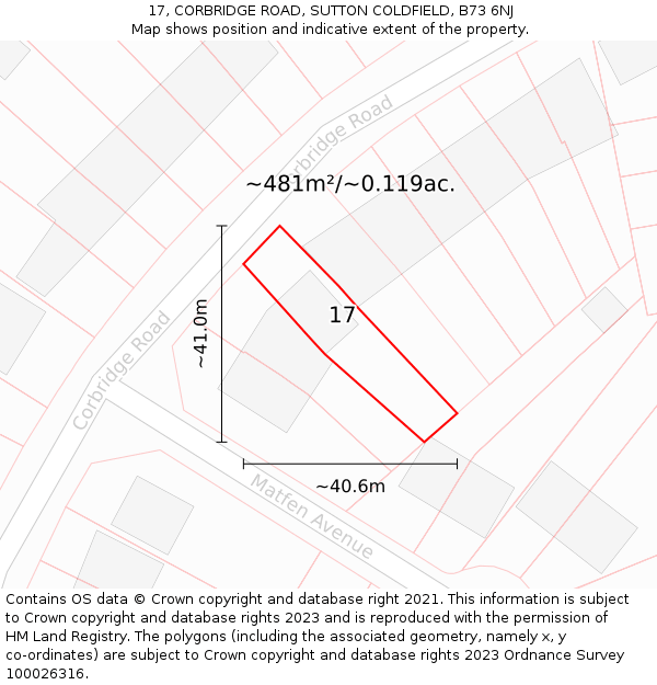 17, CORBRIDGE ROAD, SUTTON COLDFIELD, B73 6NJ: Plot and title map