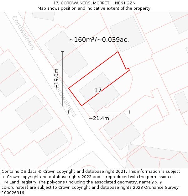 17, CORDWAINERS, MORPETH, NE61 2ZN: Plot and title map