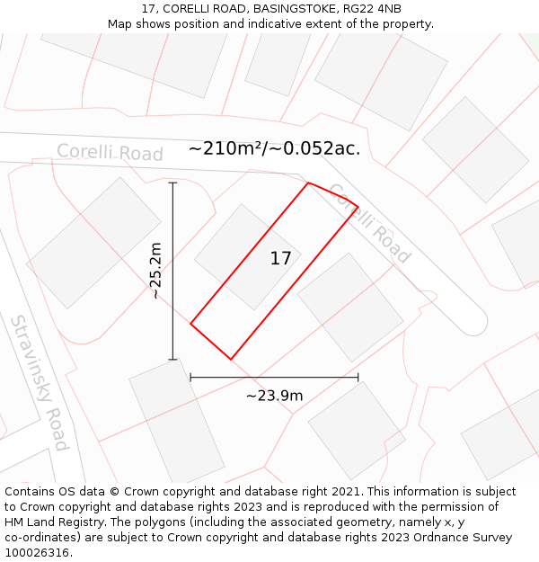 17, CORELLI ROAD, BASINGSTOKE, RG22 4NB: Plot and title map