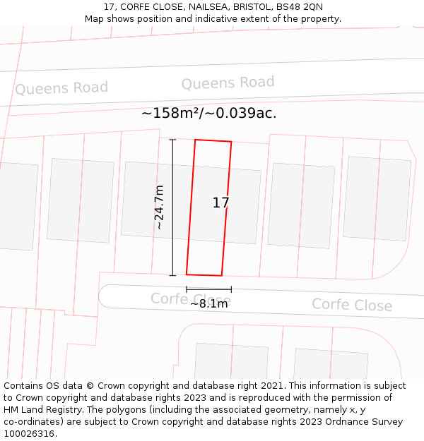 17, CORFE CLOSE, NAILSEA, BRISTOL, BS48 2QN: Plot and title map