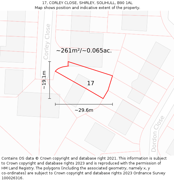 17, CORLEY CLOSE, SHIRLEY, SOLIHULL, B90 1AL: Plot and title map