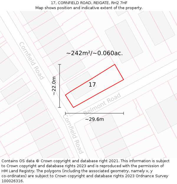 17, CORNFIELD ROAD, REIGATE, RH2 7HF: Plot and title map