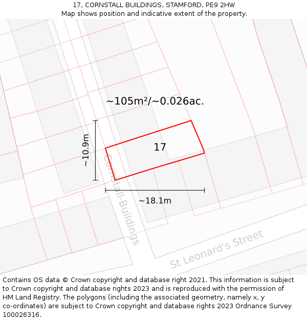 17, CORNSTALL BUILDINGS, STAMFORD, PE9 2HW: Plot and title map