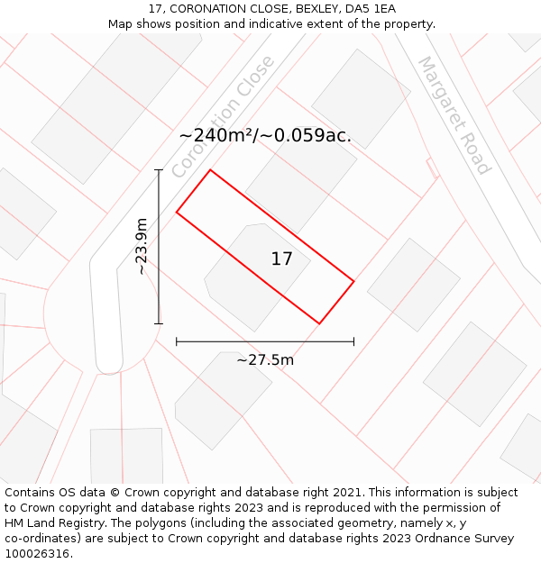 17, CORONATION CLOSE, BEXLEY, DA5 1EA: Plot and title map