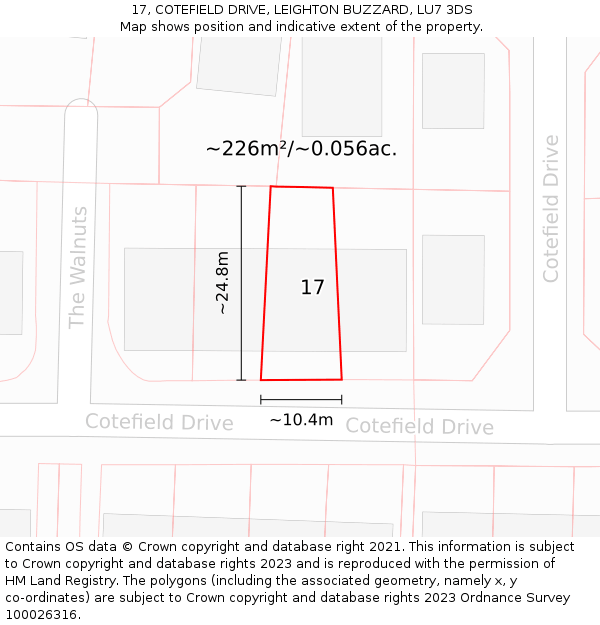 17, COTEFIELD DRIVE, LEIGHTON BUZZARD, LU7 3DS: Plot and title map