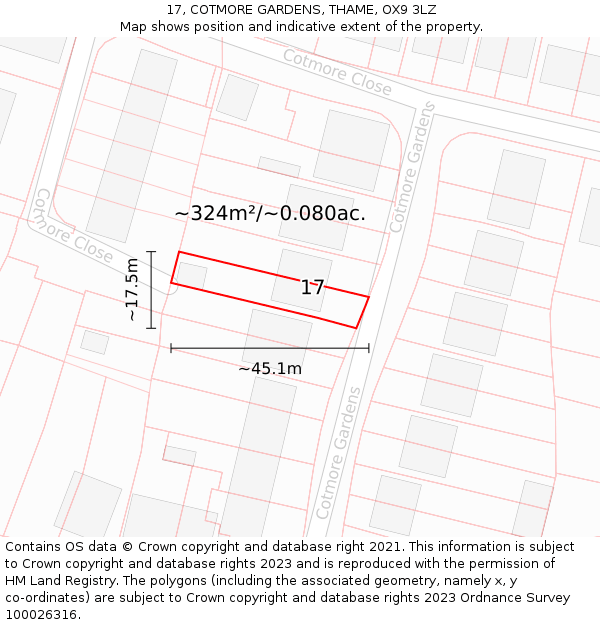17, COTMORE GARDENS, THAME, OX9 3LZ: Plot and title map