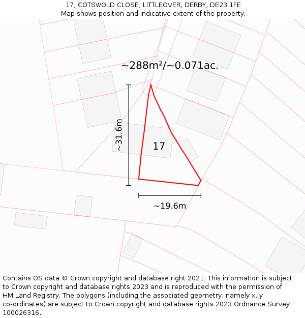 17, COTSWOLD CLOSE, LITTLEOVER, DERBY, DE23 1FE: Plot and title map