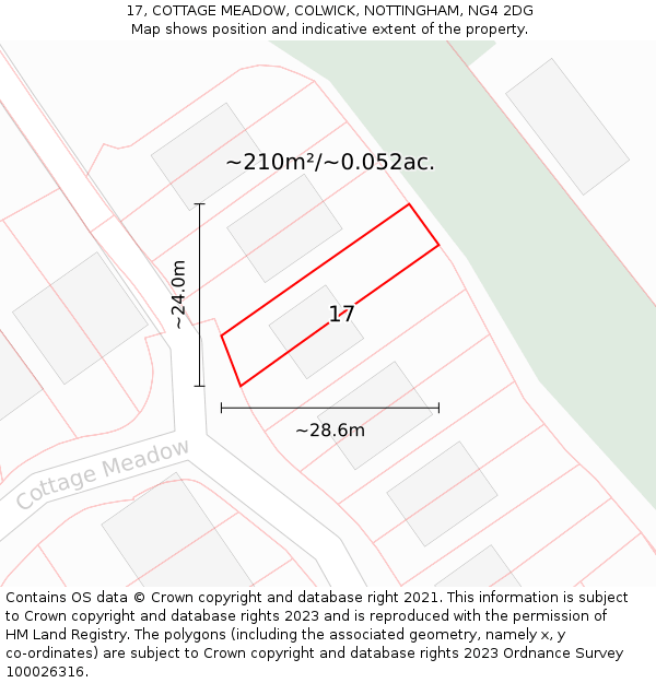 17, COTTAGE MEADOW, COLWICK, NOTTINGHAM, NG4 2DG: Plot and title map