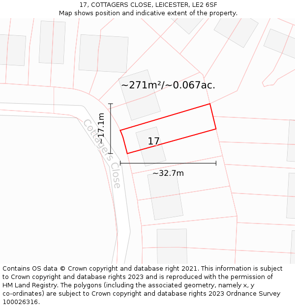 17, COTTAGERS CLOSE, LEICESTER, LE2 6SF: Plot and title map