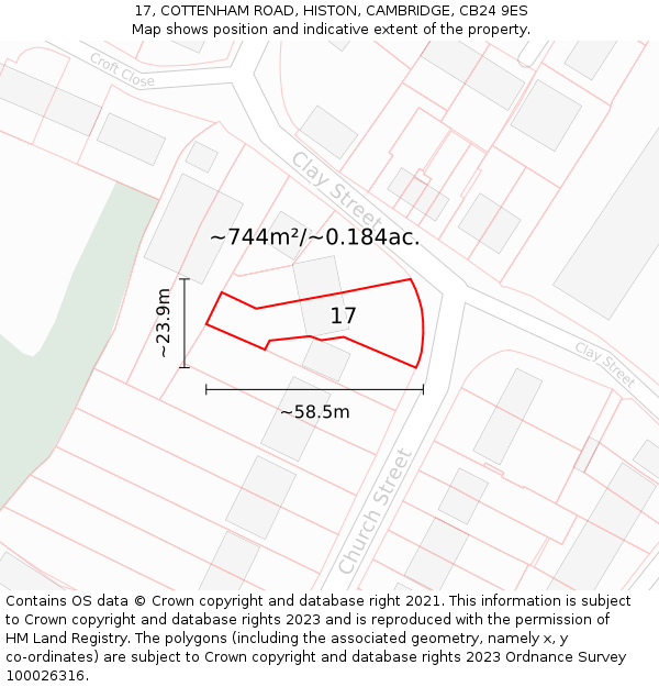 17, COTTENHAM ROAD, HISTON, CAMBRIDGE, CB24 9ES: Plot and title map