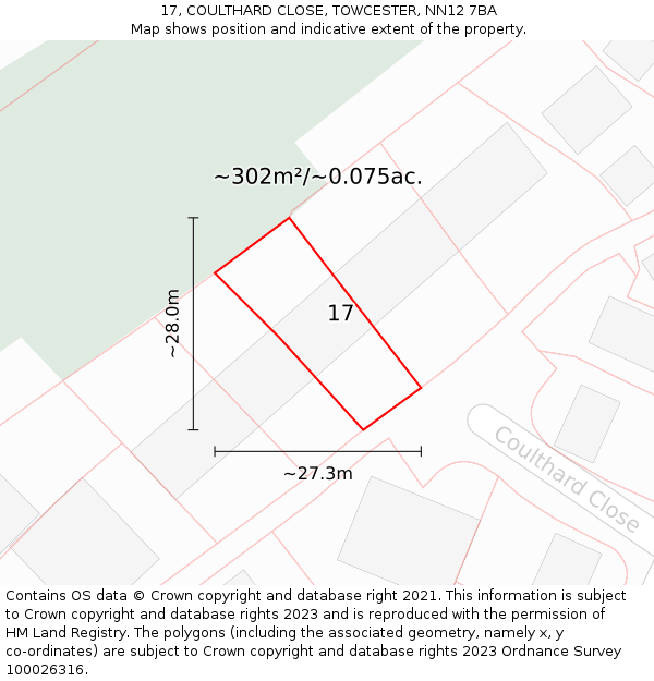17, COULTHARD CLOSE, TOWCESTER, NN12 7BA: Plot and title map