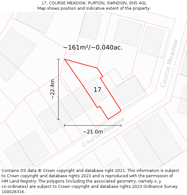 17, COURSE MEADOW, PURTON, SWINDON, SN5 4GL: Plot and title map