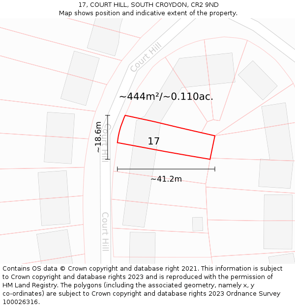17, COURT HILL, SOUTH CROYDON, CR2 9ND: Plot and title map