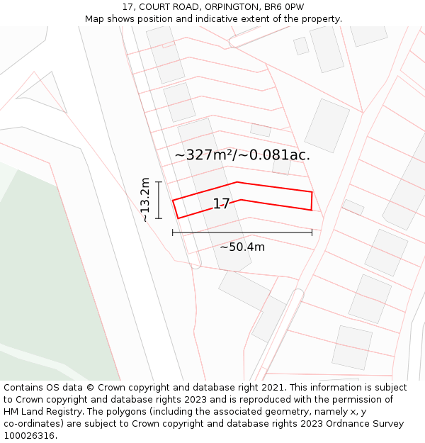 17, COURT ROAD, ORPINGTON, BR6 0PW: Plot and title map