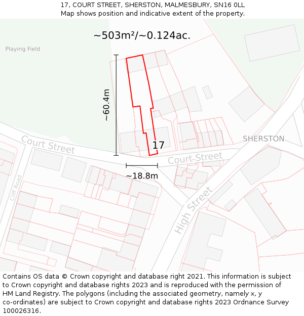 17, COURT STREET, SHERSTON, MALMESBURY, SN16 0LL: Plot and title map