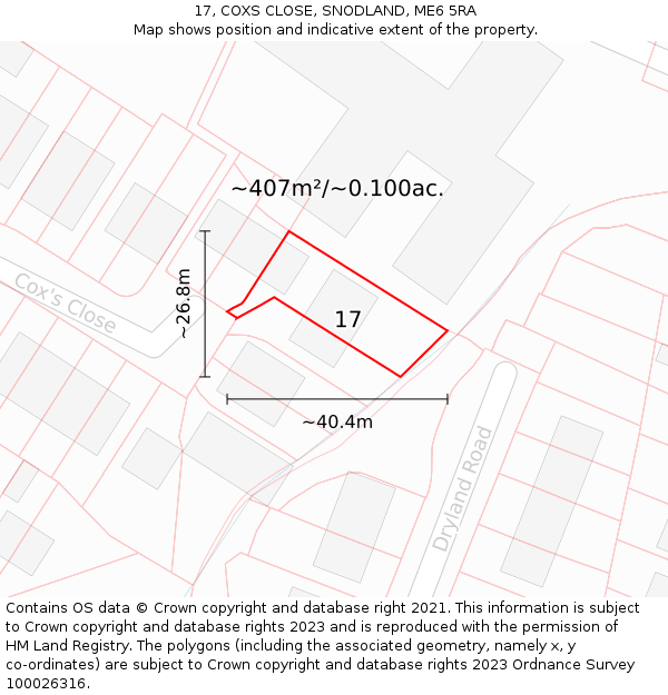 17, COXS CLOSE, SNODLAND, ME6 5RA: Plot and title map