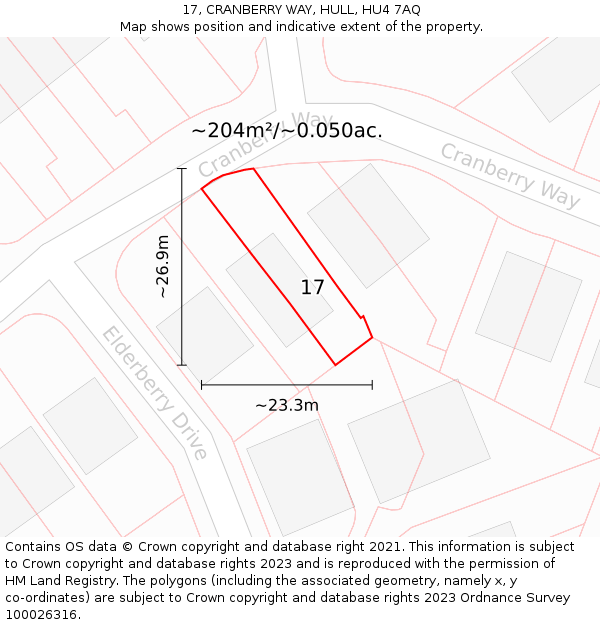 17, CRANBERRY WAY, HULL, HU4 7AQ: Plot and title map