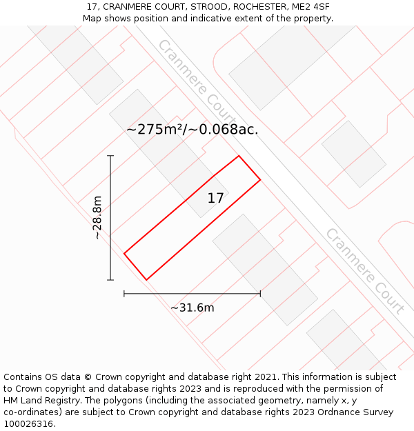 17, CRANMERE COURT, STROOD, ROCHESTER, ME2 4SF: Plot and title map