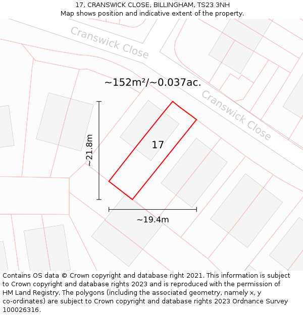 17, CRANSWICK CLOSE, BILLINGHAM, TS23 3NH: Plot and title map