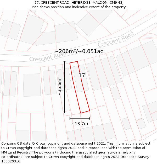 17, CRESCENT ROAD, HEYBRIDGE, MALDON, CM9 4SJ: Plot and title map