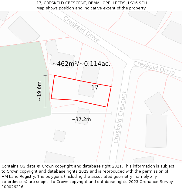17, CRESKELD CRESCENT, BRAMHOPE, LEEDS, LS16 9EH: Plot and title map