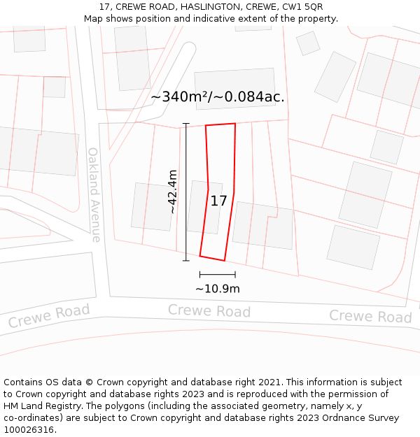 17, CREWE ROAD, HASLINGTON, CREWE, CW1 5QR: Plot and title map