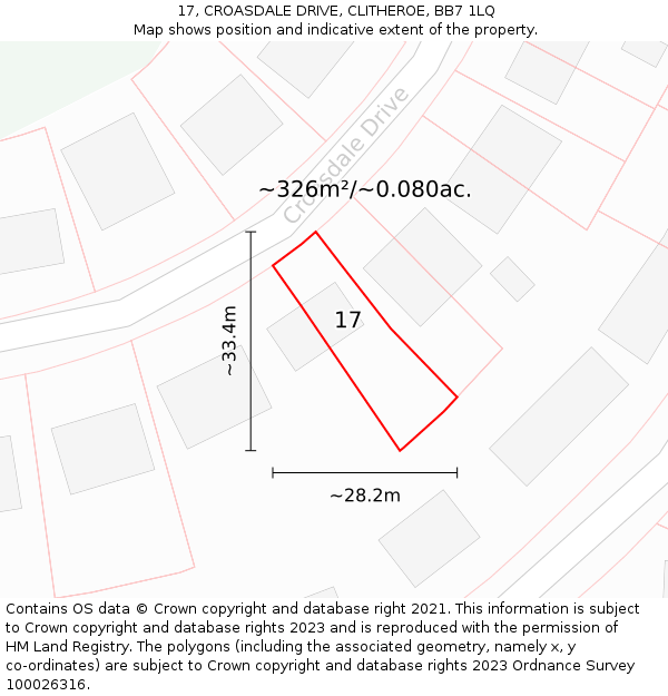 17, CROASDALE DRIVE, CLITHEROE, BB7 1LQ: Plot and title map