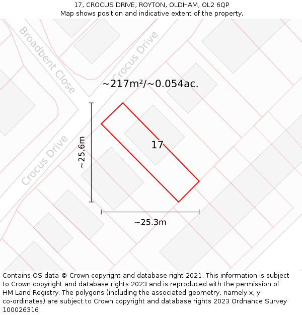 17, CROCUS DRIVE, ROYTON, OLDHAM, OL2 6QP: Plot and title map