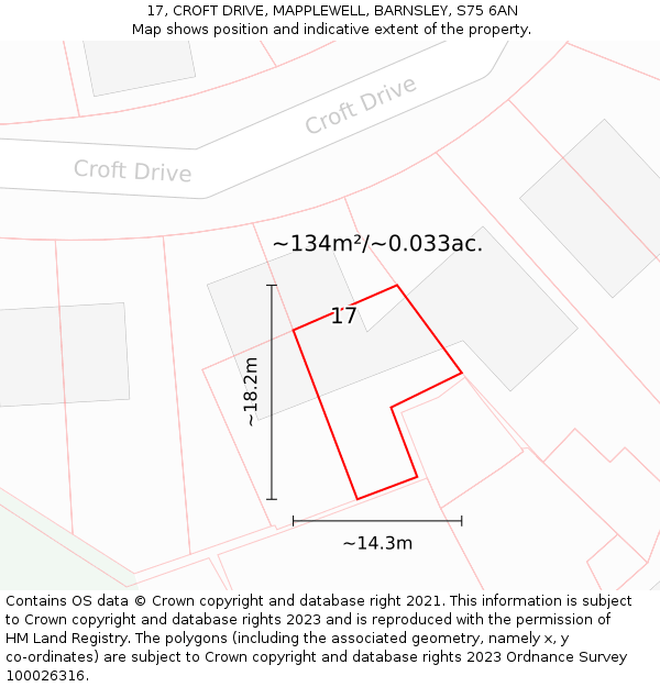 17, CROFT DRIVE, MAPPLEWELL, BARNSLEY, S75 6AN: Plot and title map