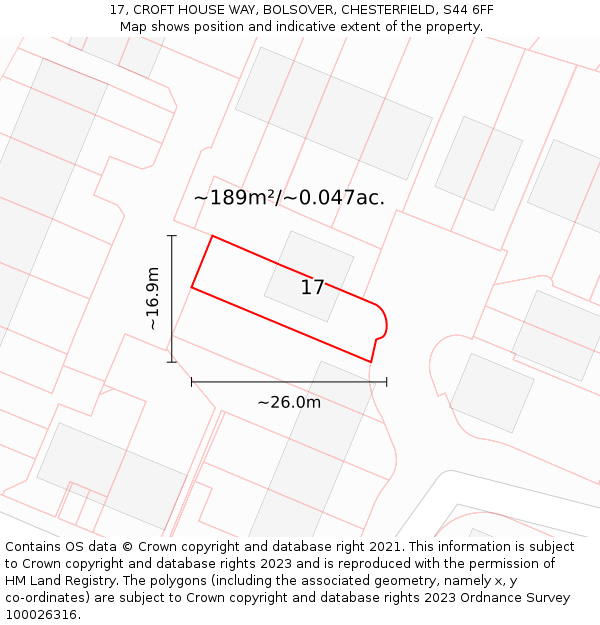17, CROFT HOUSE WAY, BOLSOVER, CHESTERFIELD, S44 6FF: Plot and title map