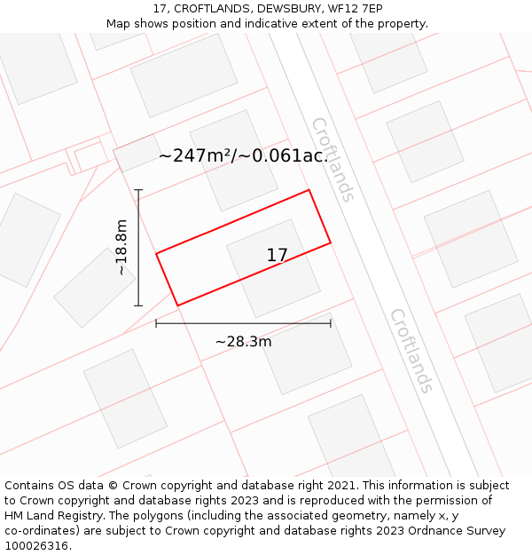 17, CROFTLANDS, DEWSBURY, WF12 7EP: Plot and title map