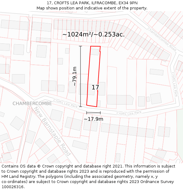 17, CROFTS LEA PARK, ILFRACOMBE, EX34 9PN: Plot and title map
