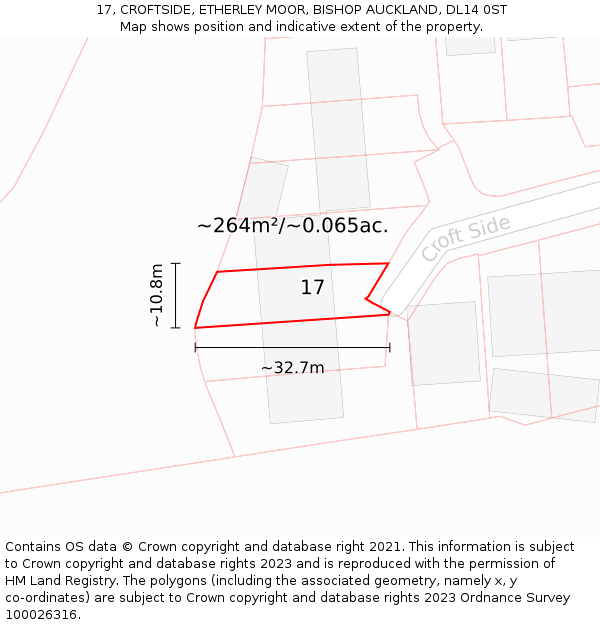 17, CROFTSIDE, ETHERLEY MOOR, BISHOP AUCKLAND, DL14 0ST: Plot and title map