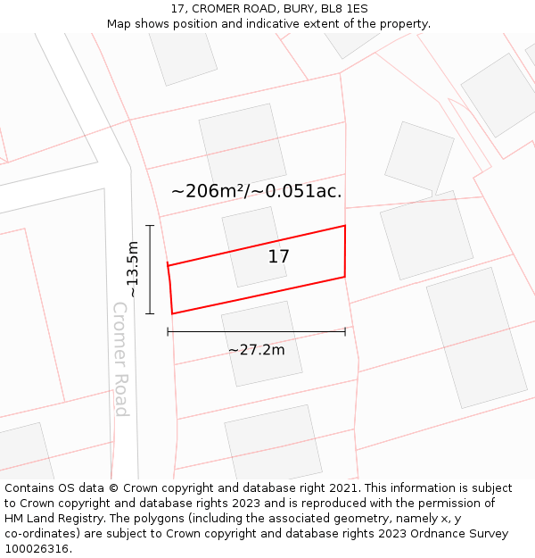17, CROMER ROAD, BURY, BL8 1ES: Plot and title map