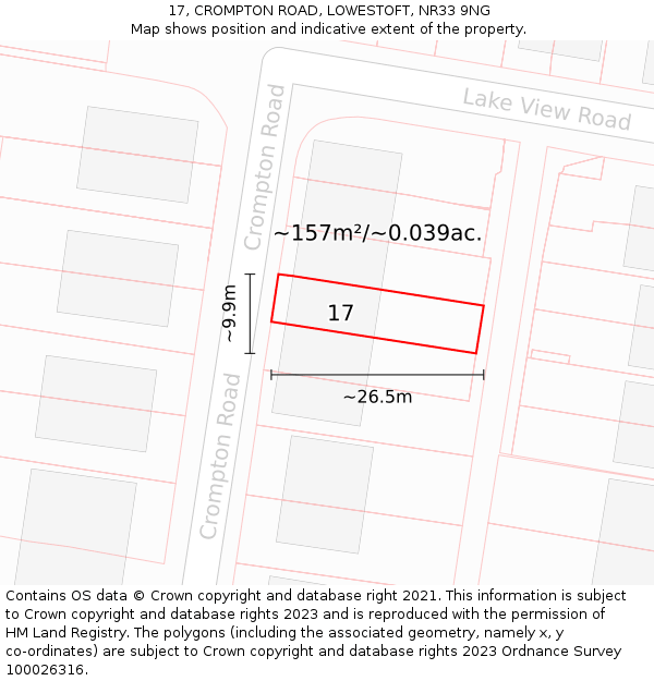 17, CROMPTON ROAD, LOWESTOFT, NR33 9NG: Plot and title map
