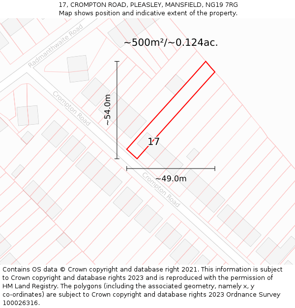 17, CROMPTON ROAD, PLEASLEY, MANSFIELD, NG19 7RG: Plot and title map