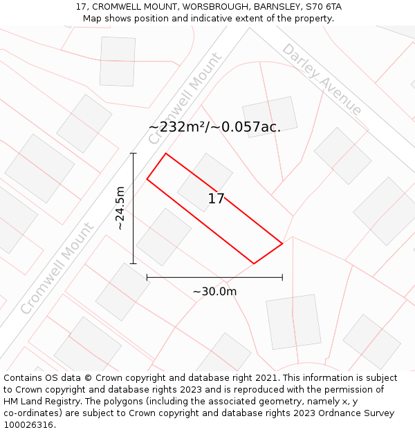 17, CROMWELL MOUNT, WORSBROUGH, BARNSLEY, S70 6TA: Plot and title map