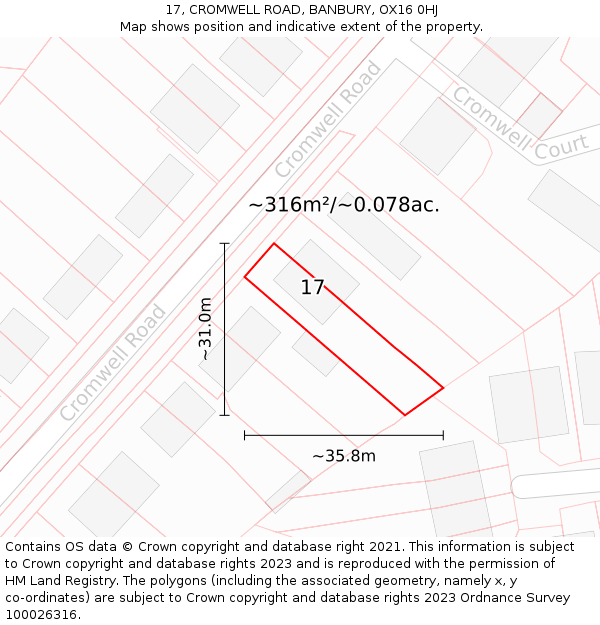 17, CROMWELL ROAD, BANBURY, OX16 0HJ: Plot and title map