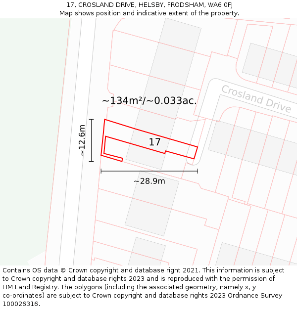 17, CROSLAND DRIVE, HELSBY, FRODSHAM, WA6 0FJ: Plot and title map
