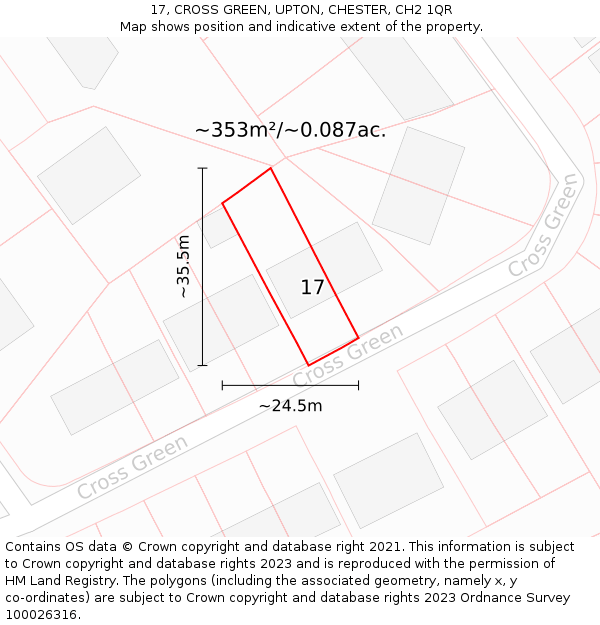 17, CROSS GREEN, UPTON, CHESTER, CH2 1QR: Plot and title map