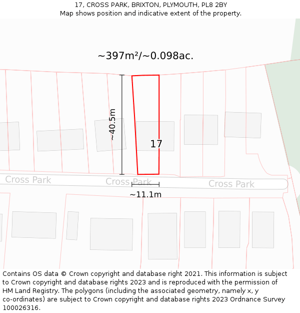 17, CROSS PARK, BRIXTON, PLYMOUTH, PL8 2BY: Plot and title map
