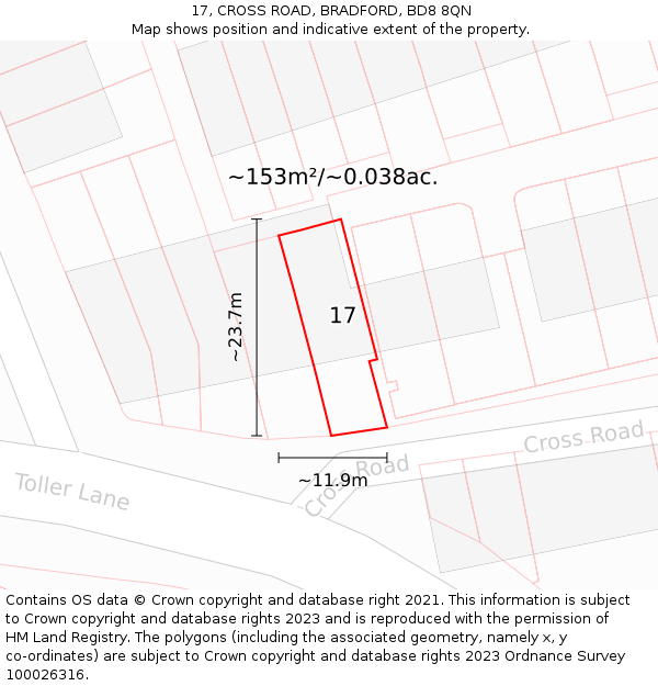 17, CROSS ROAD, BRADFORD, BD8 8QN: Plot and title map