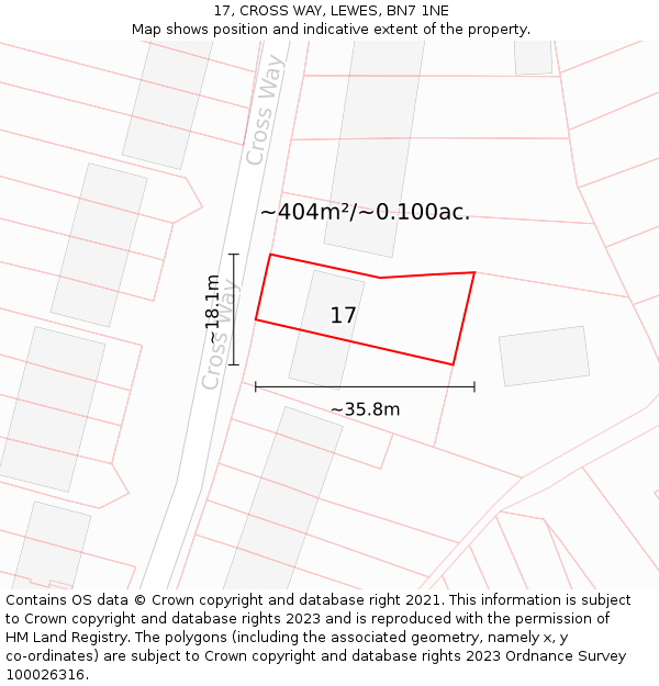 17, CROSS WAY, LEWES, BN7 1NE: Plot and title map